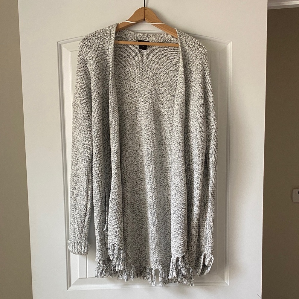 Ann Taylor Factory Light Gray Fringe Cardigan